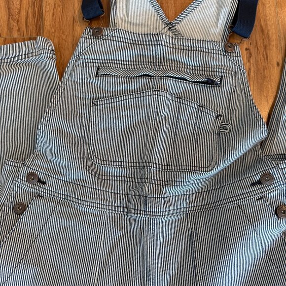 Duluth Trading Co Railroad Stripe Leg Cargo Womens Bib Overalls sz M - Picture 2 of 7